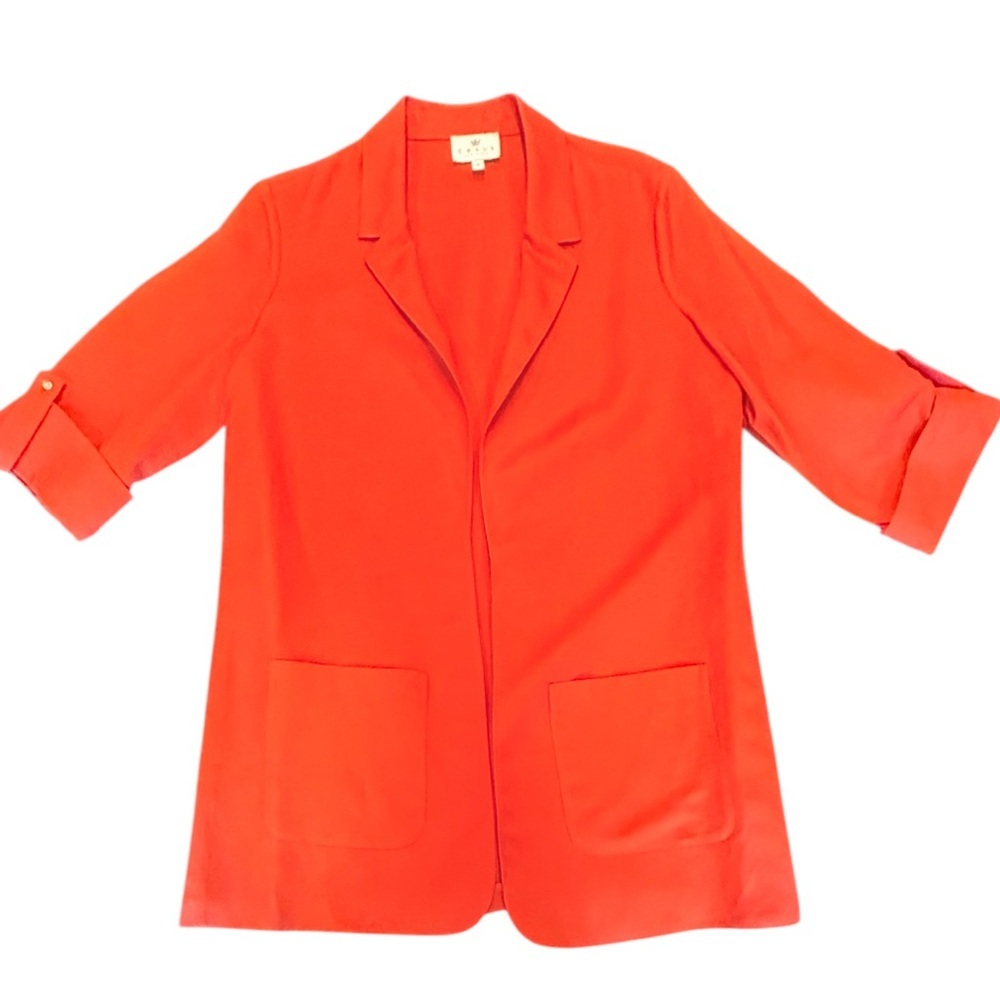 Chaus Women's Red Linen Blend 3/4 Sleeve Open Front Blazer Size Medium